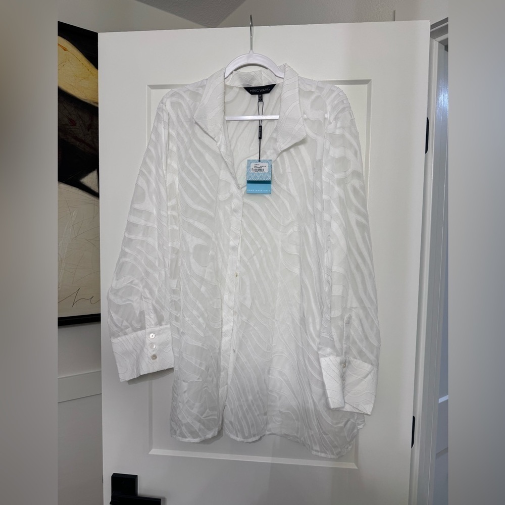 MING WANG SEASHELL BUTTON DOWN COVER UP